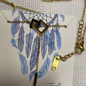 Gold Dreamcatcher Necklace with Feathers and Central Gemstone